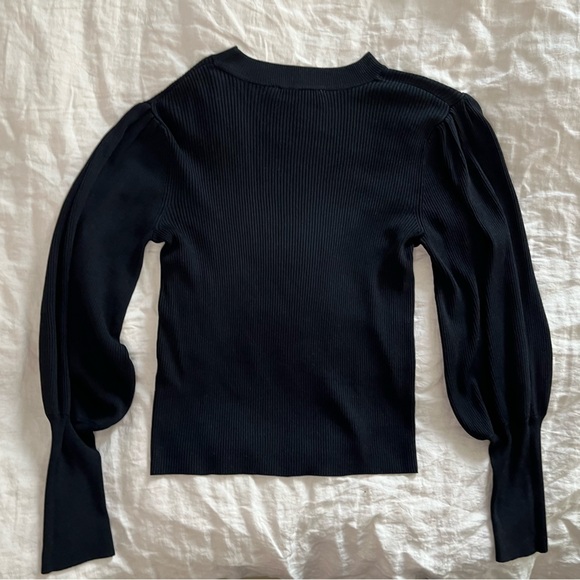Zara Knit Balloon Sleeve Ribbed Long Sleeve Top Small - Picture 6 of 9
